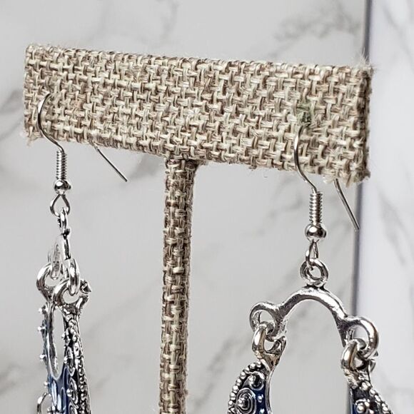 BOHEMIAN GYPSY Enameled Floral Beaded French Hook Earrings - Picture 4 of 7